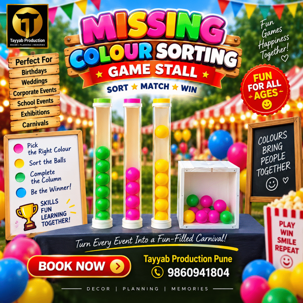 Missing colour sorting game for kids at birthday parties and events in Pune