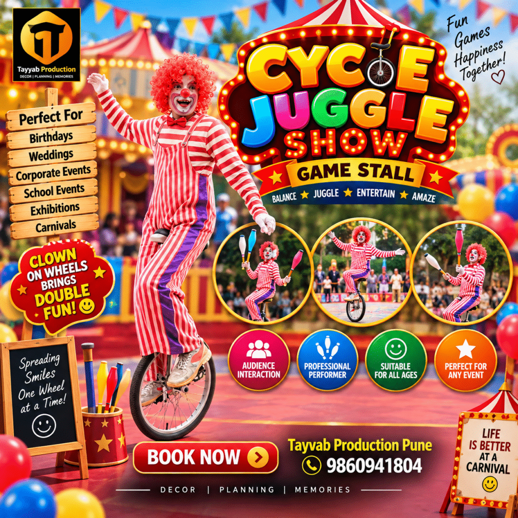 Cycle juggling show and clown entertainment for kids at events in Pune