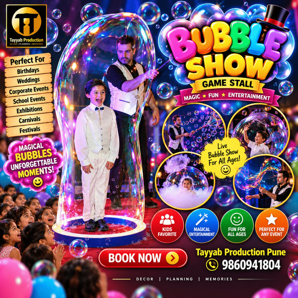Bubble show for kids with giant bubbles for birthday parties in Pune