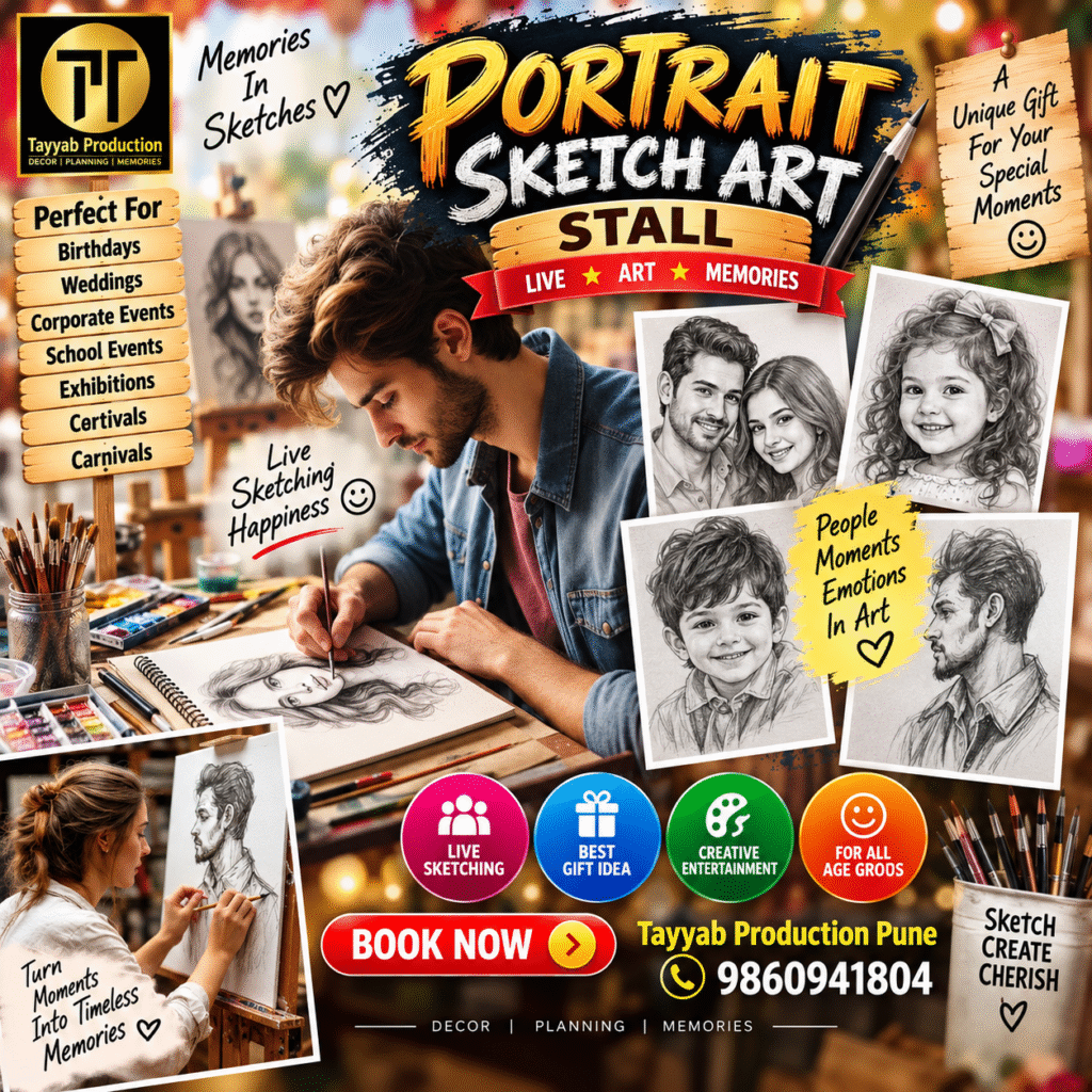 Live Portrait Sketch Art Stall for Weddings, Birthdays and Events – Tayyab Production Pune