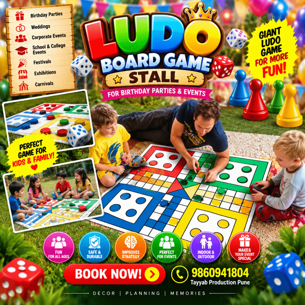 Ludo board game stall for kids birthday parties and events