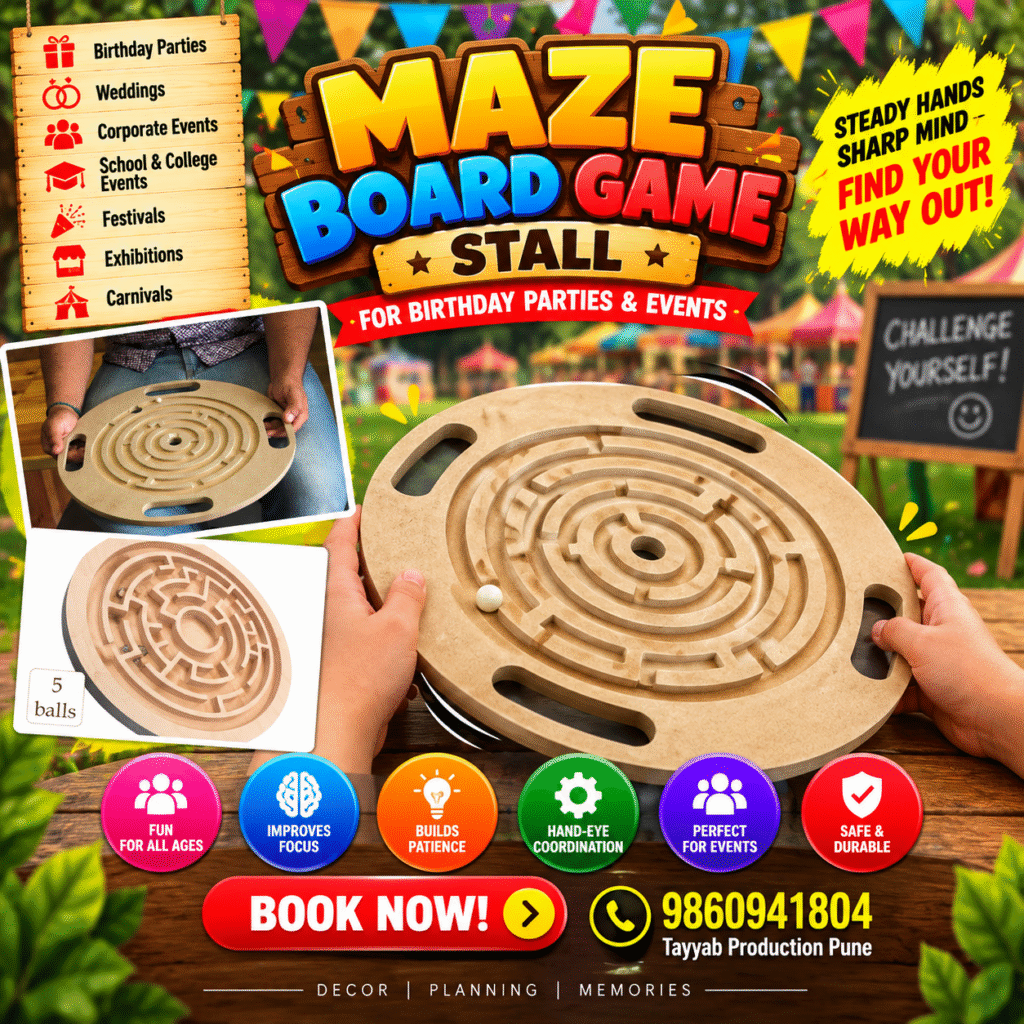 Maze board game stall for kids birthday parties and events