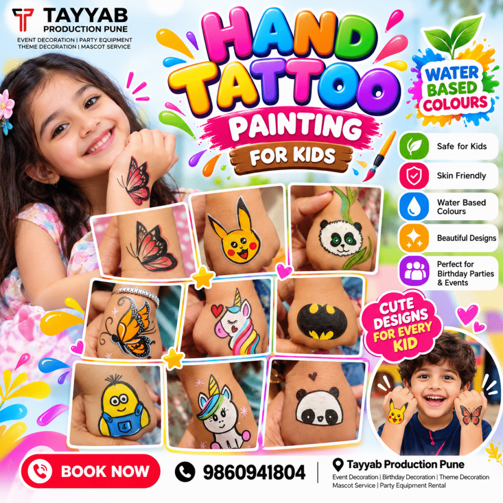 Face painting for kids using water-based colours for birthday parties in Pune