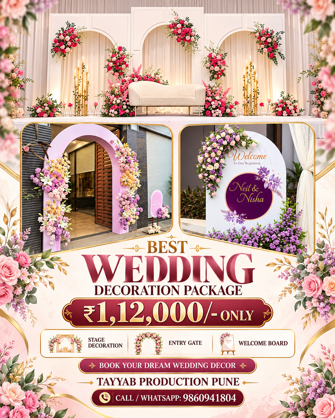 Wedding management and luxury wedding decoration services in Pune by Tayyab Production Pune.