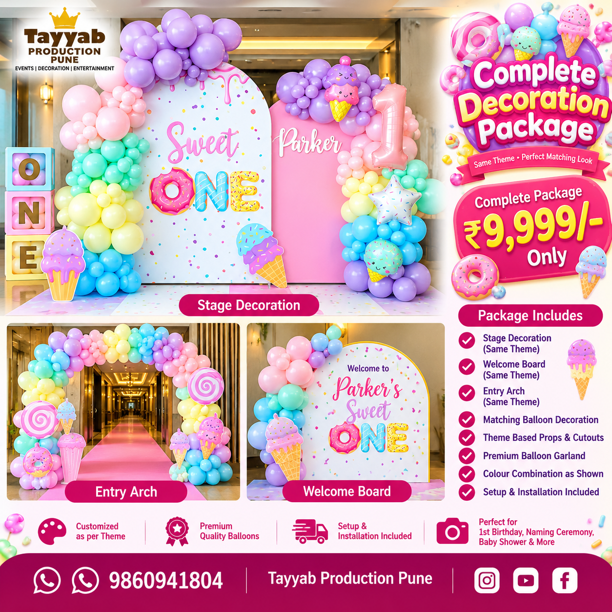 Sweet One Birthday Decoration Package in Pune | Tayyab Production