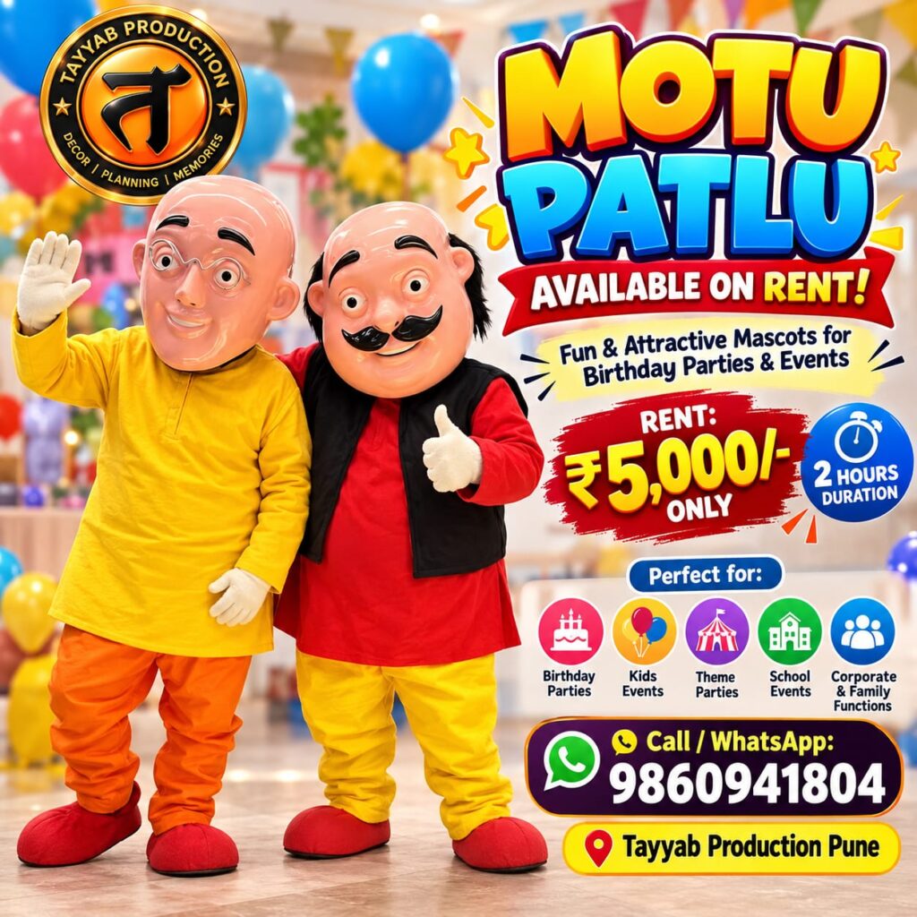Motu Patlu mascot on rent in Pune for birthday parties and kids events