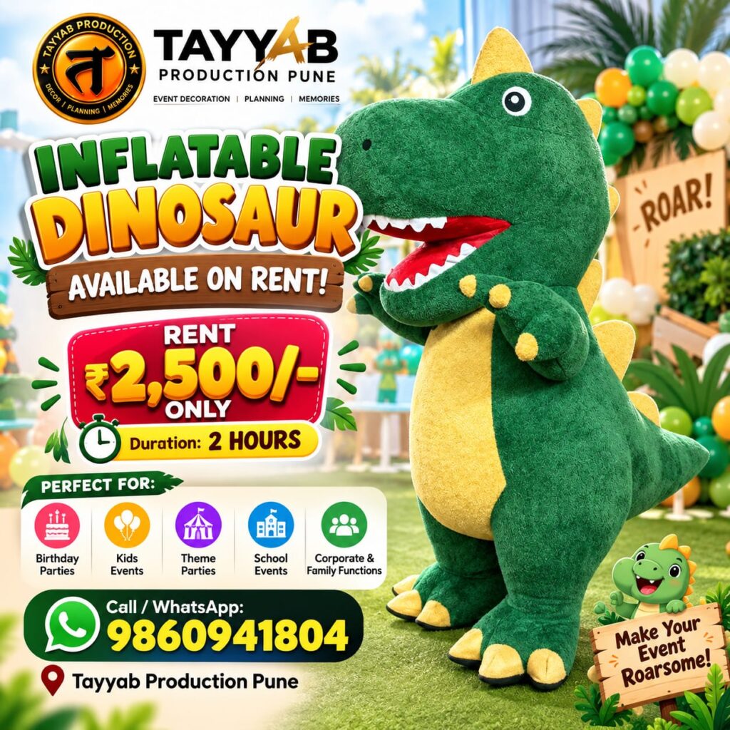 Inflatable dinosaur mascot on rent in Pune for birthday parties and kids events