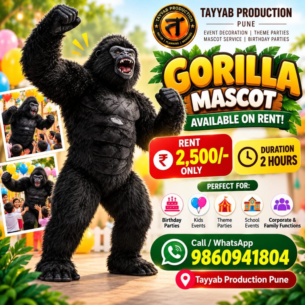 Gorilla mascot on rent in Pune for birthday parties and kids events
