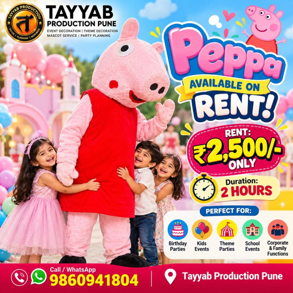 Peppa Pig mascot on rent in Pune for birthday parties and kids events