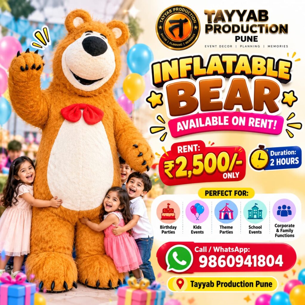 Inflatable bear on rent in Pune for birthday parties and kids events by Tayyab Production Pune