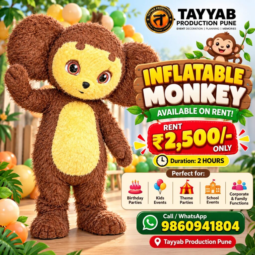 Inflatable monkey on rent in Pune for birthday parties and kids events by Tayyab Production Pune