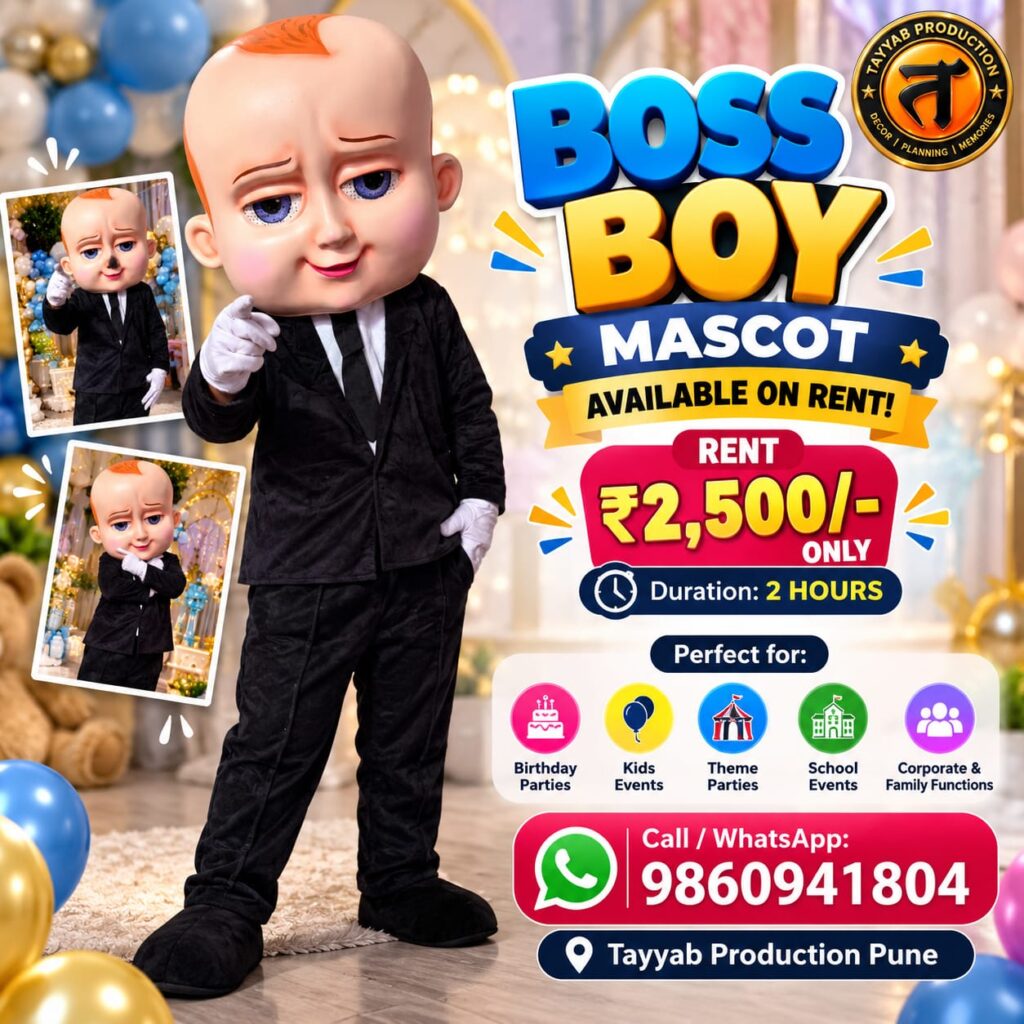 Boss Baby mascot on rent in Pune for birthday parties by Tayyab Production Pune