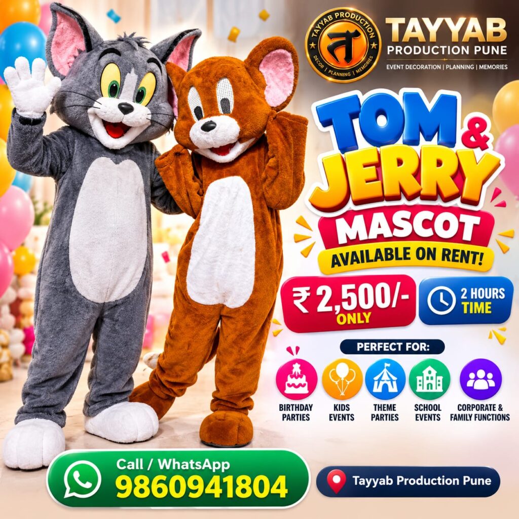 Tom and Jerry mascots on rent in Pune for birthday parties by Tayyab Production Pune