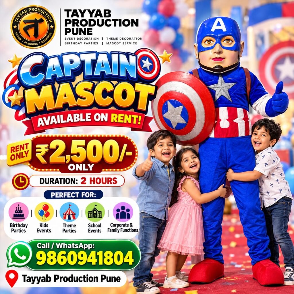 Captain mascot on rent in Pune for birthday parties by Tayyab Production Pune
